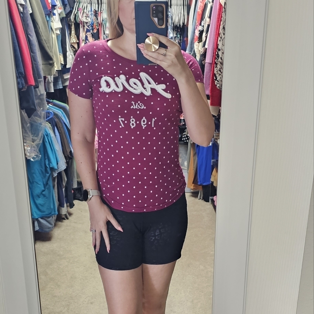 Aeropostale T-shirt Burgundy Aero 1987 - Women's Small